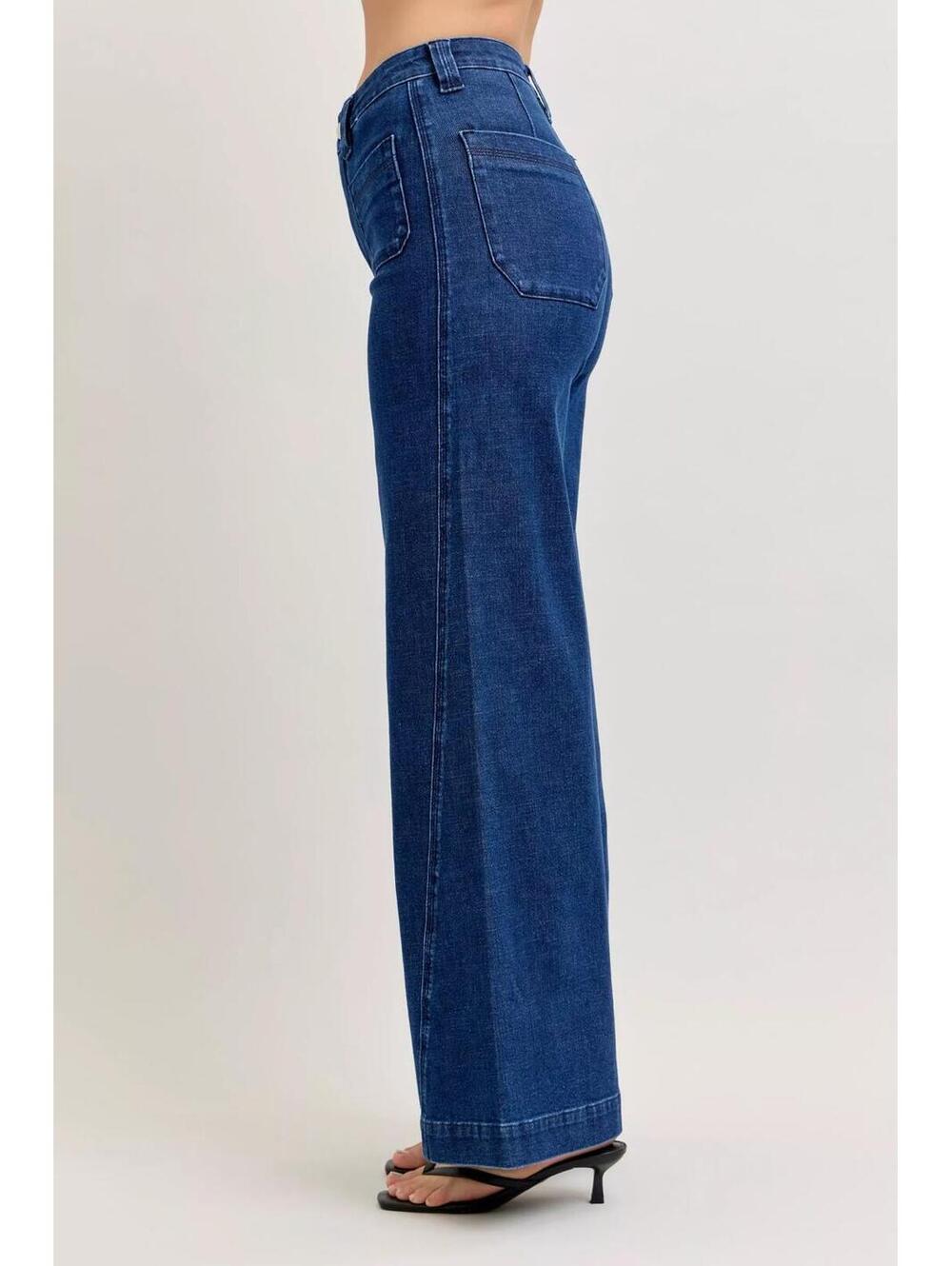 Judy Blue High-Waisted Retro Wide Jeans with Patch Pkts & Twisted Seams - Picture 3 of 10